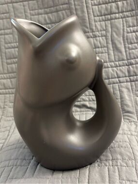 Vintage Gurgle Pot Gurgling Fish Water Pitcher Slate Gray